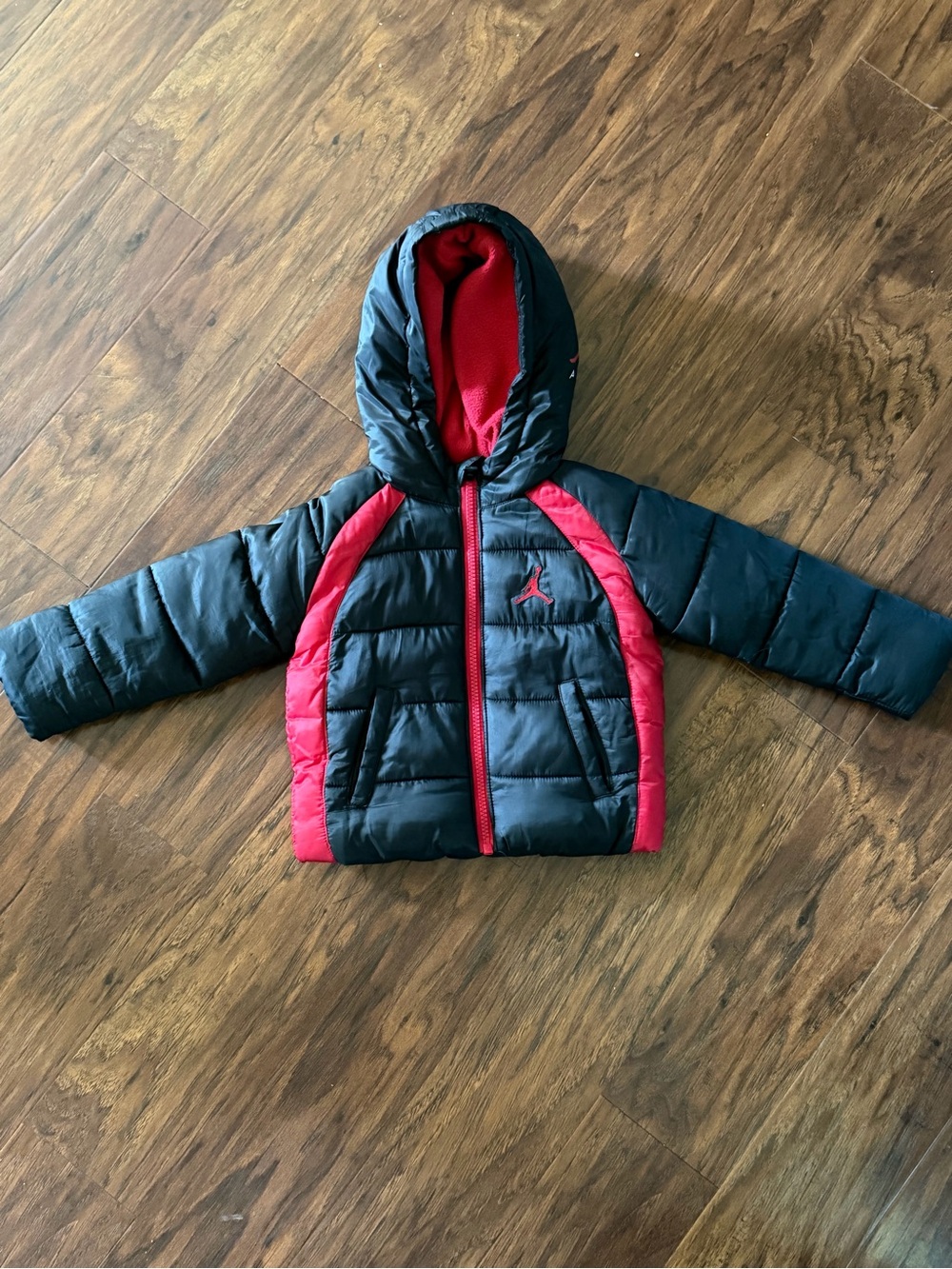 Kids Black and Red Puffer Jordan Jacket with Hood